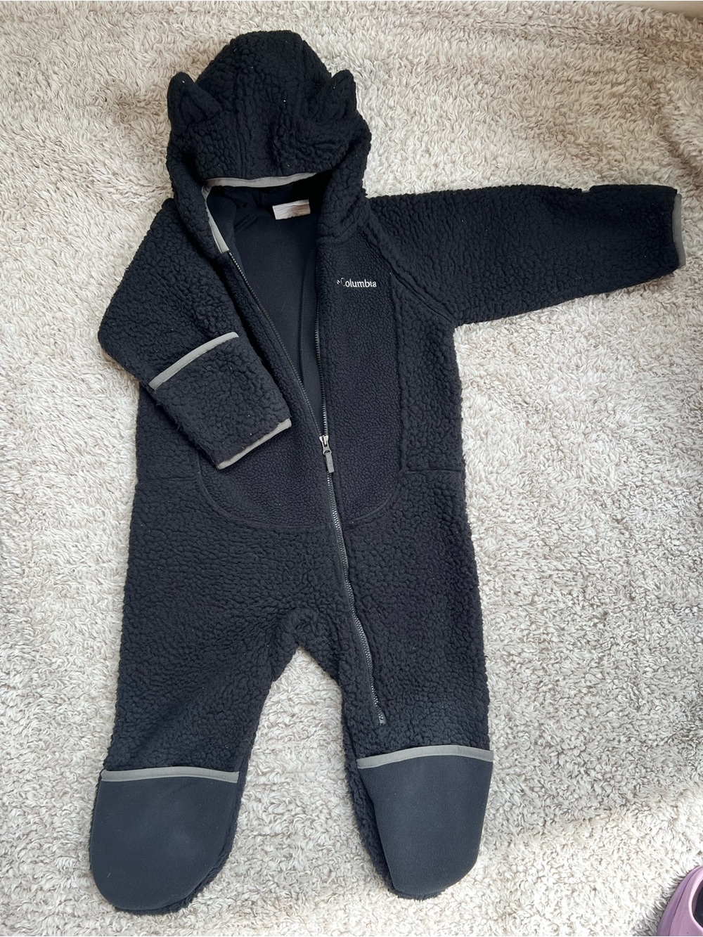 Columbia Black Sherpa Fleece Kids One-Piece Footie with Hood